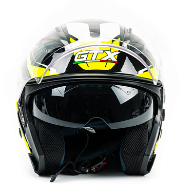 Шлем мото открытый GTX 278 №2 (XL) BLACK/FLUO YELLOW WHITE (2 визора)