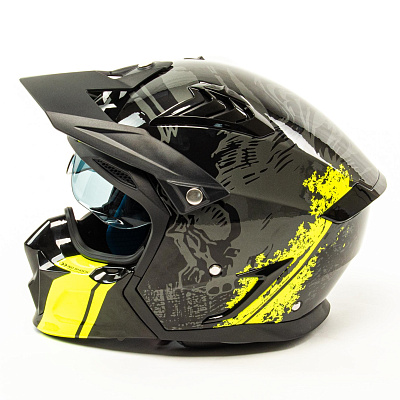 Шлем мото мотард GTX 690 №2 (XL) BLACK/FLUO YELLOW GREY