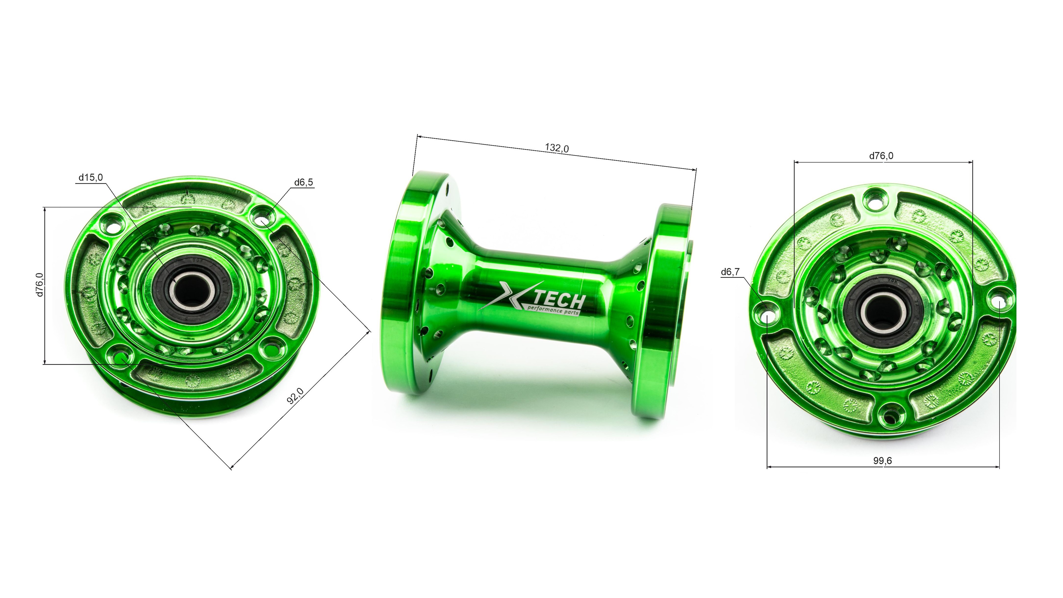 Ступица задняя CNC (R12"/14"/17" d=15mm) зеленая