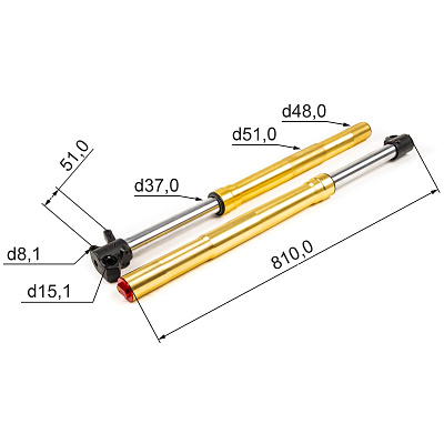 Амортизатор L=810 передний d48x51 (перья, компл.) KAYO T2