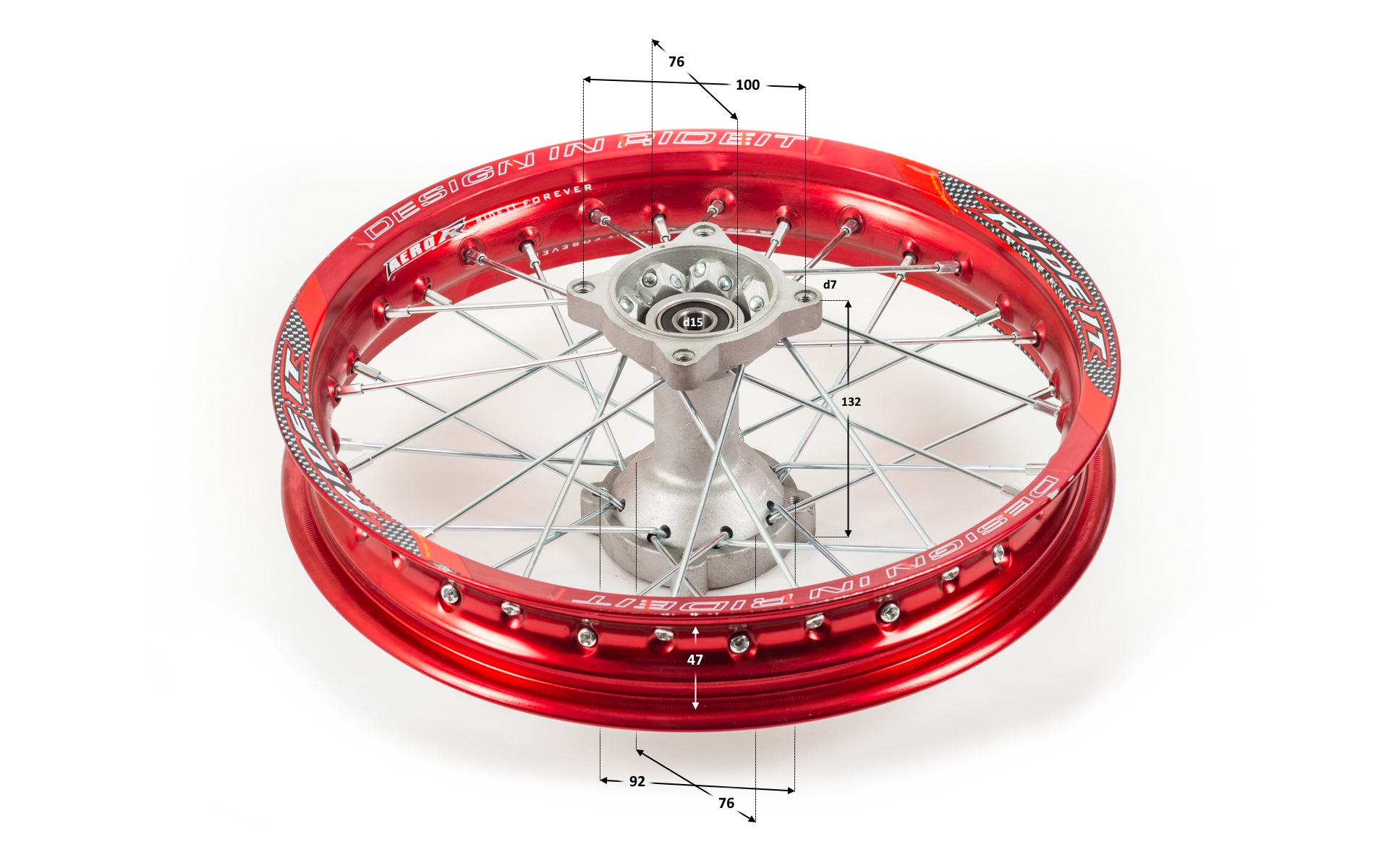 Обод задний 14" (1,85-R14 d=15mm) алюминий/красный