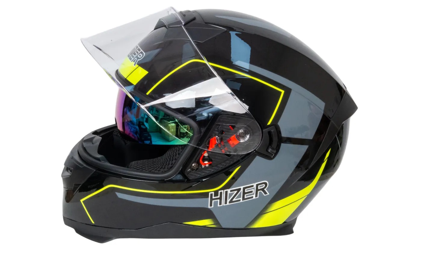 Шлем мото интеграл HIZER J5318 №1 (S)  black/yellow (2 визора)