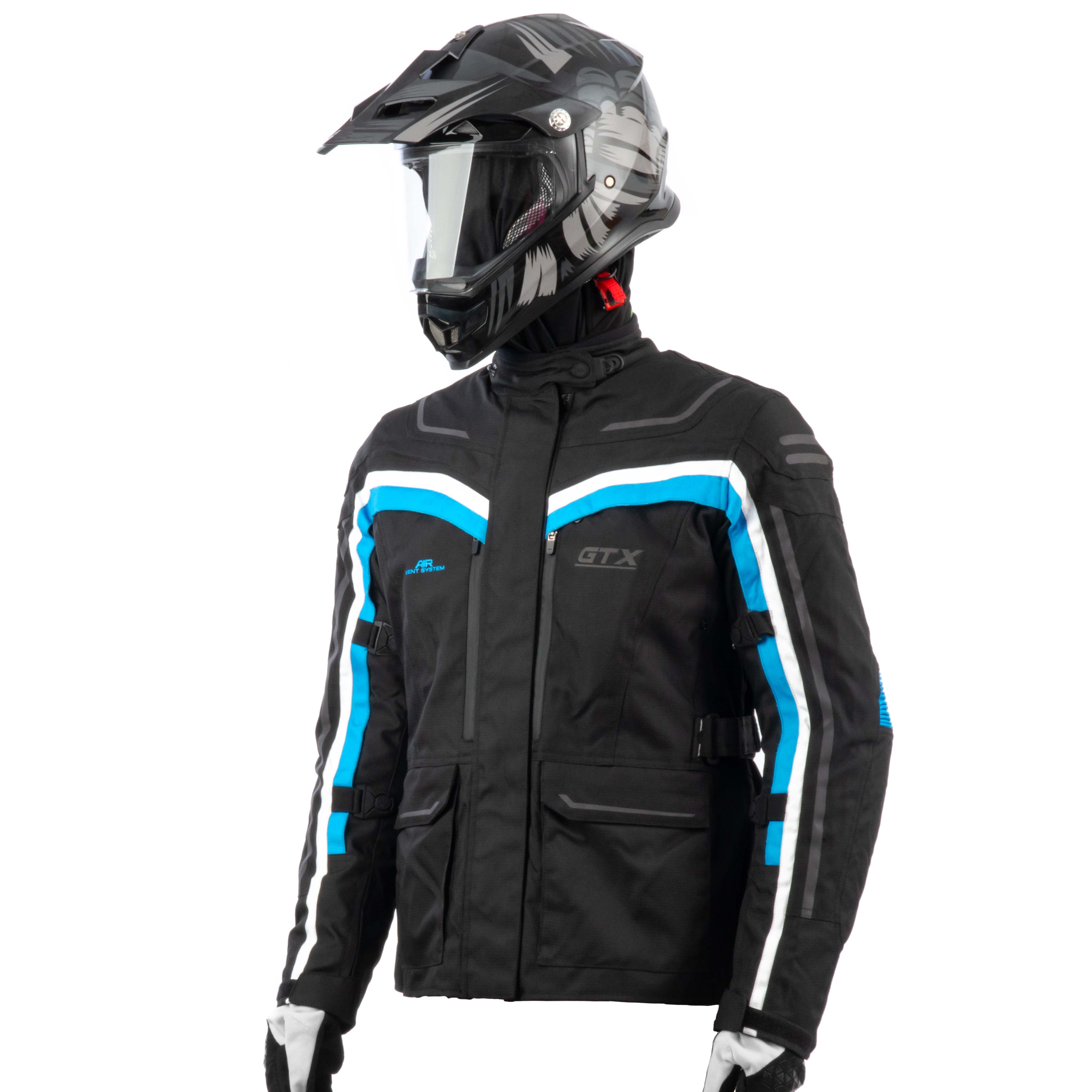 Куртка мотоциклетная (текстиль) женская GTX EJ-2424 BLACK/LIGHT BLUE (XL)