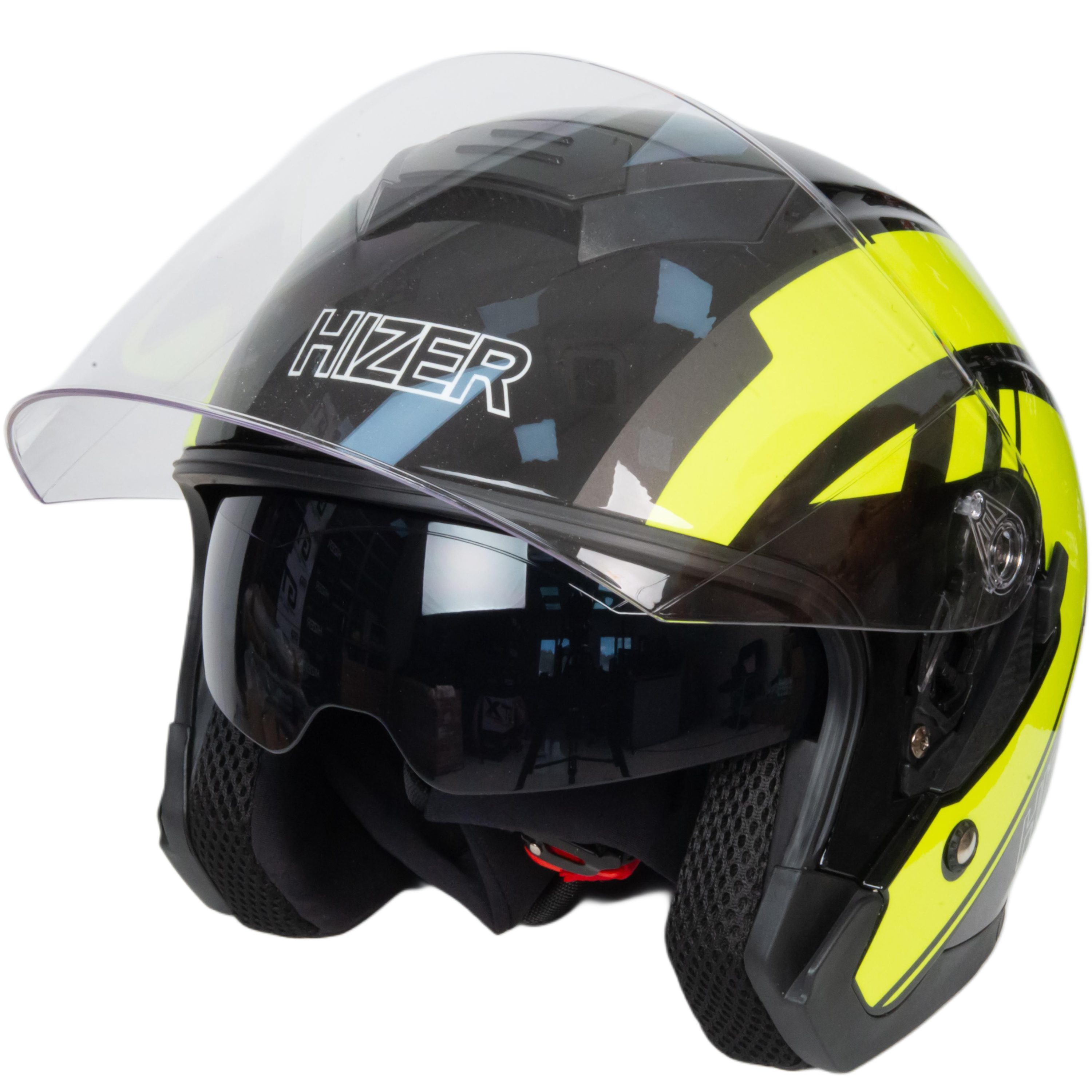 Шлем мото открытый HIZER J222 №2 (M) black/yellow (2 визора)