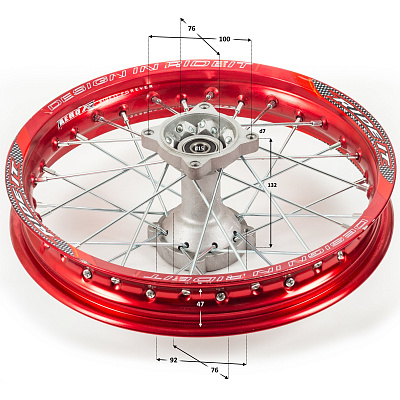 Обод задний 14" (1,85-R14 d=15mm) алюминий/красный