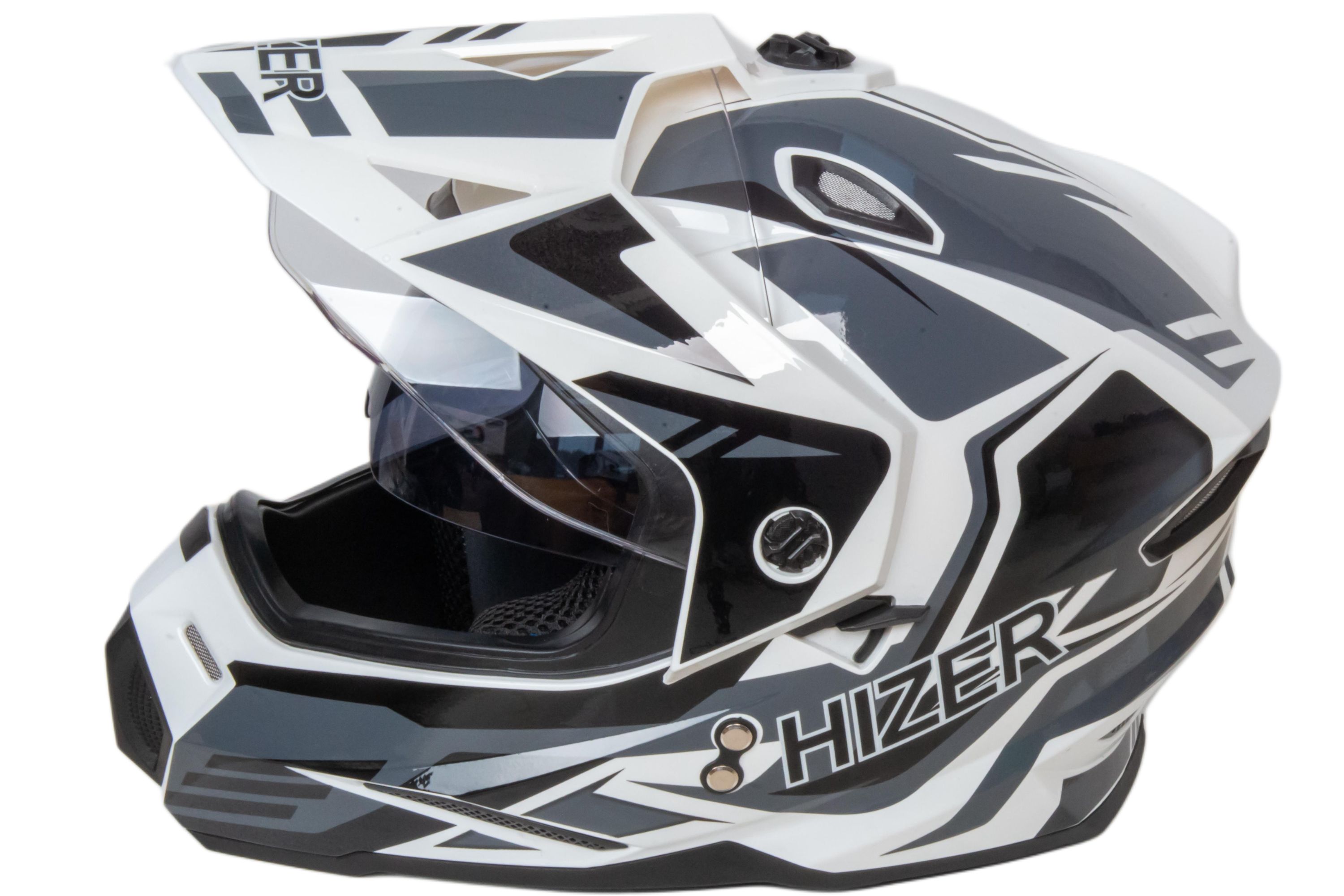 Шлем мото мотард HIZER J6802 №4 (S) white/gray (2 визора)