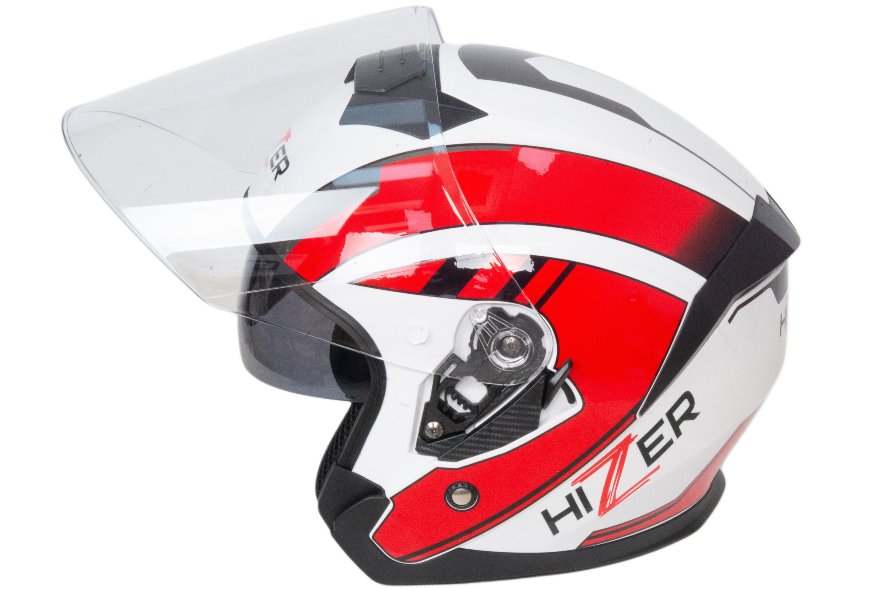 Шлем мото открытый HIZER J222 №1 (L) white/red (2 визора)