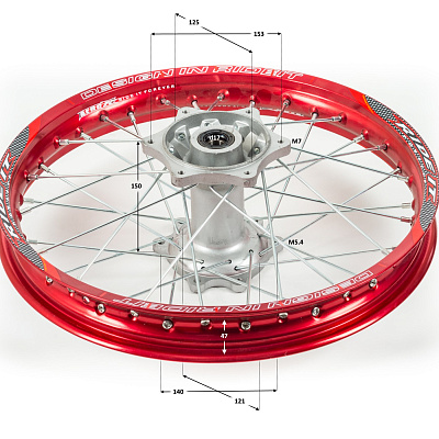 Обод задний 18" (1,85-R18 d=17mm) алюминий/красный XR250 6х153х125(звезда),6х140х121(диск)