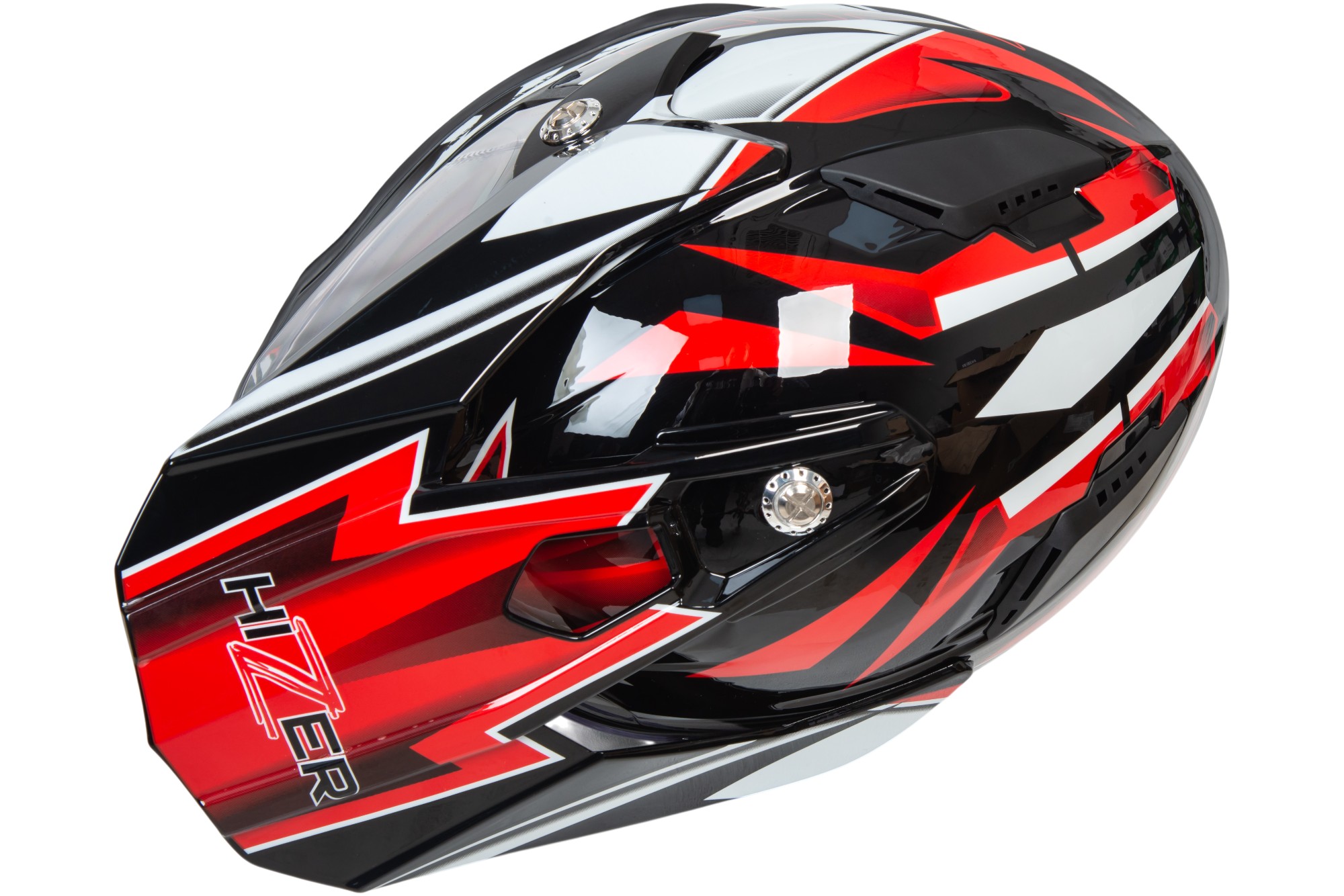 Шлем мото мотард HIZER B6197-1 №2 (M)  black/red/white