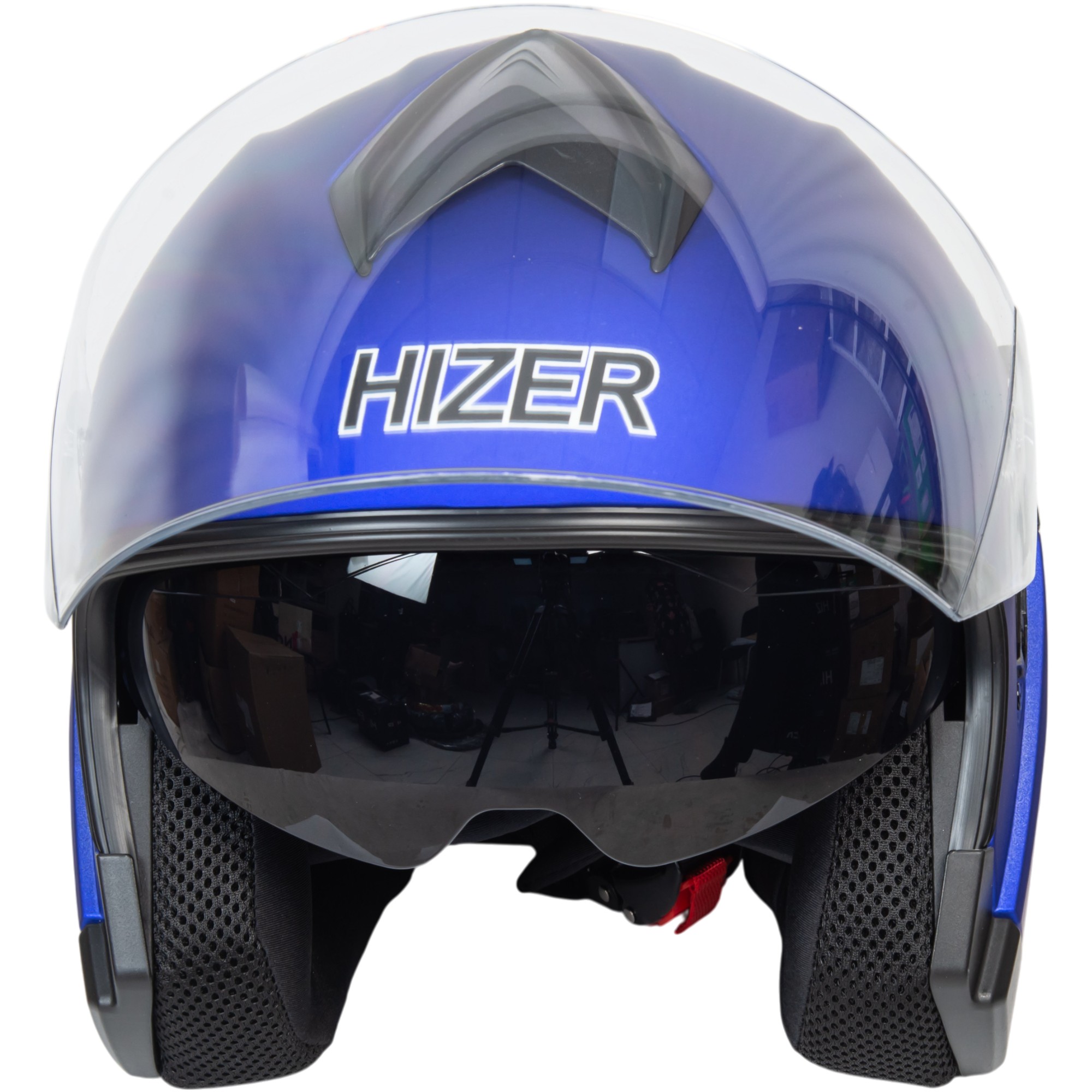 Шлем мото открытый HIZER J232 №2 (M) matte blue (2 визора)