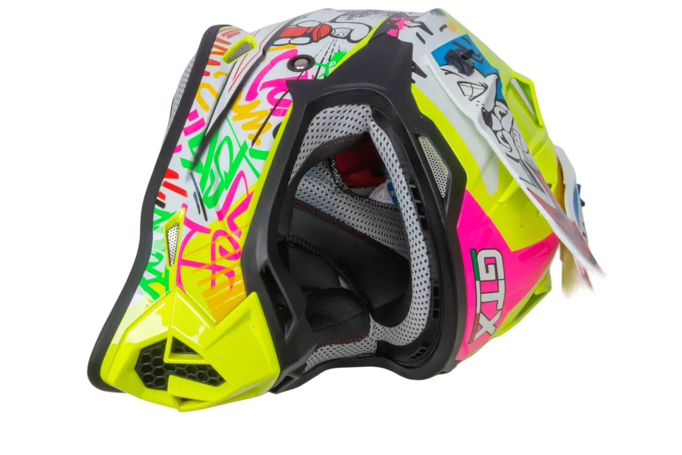 Шлем мото кроссовый GTX 632S №1 (L) FLUO YELLOW / RED BLUE детский (53-54)