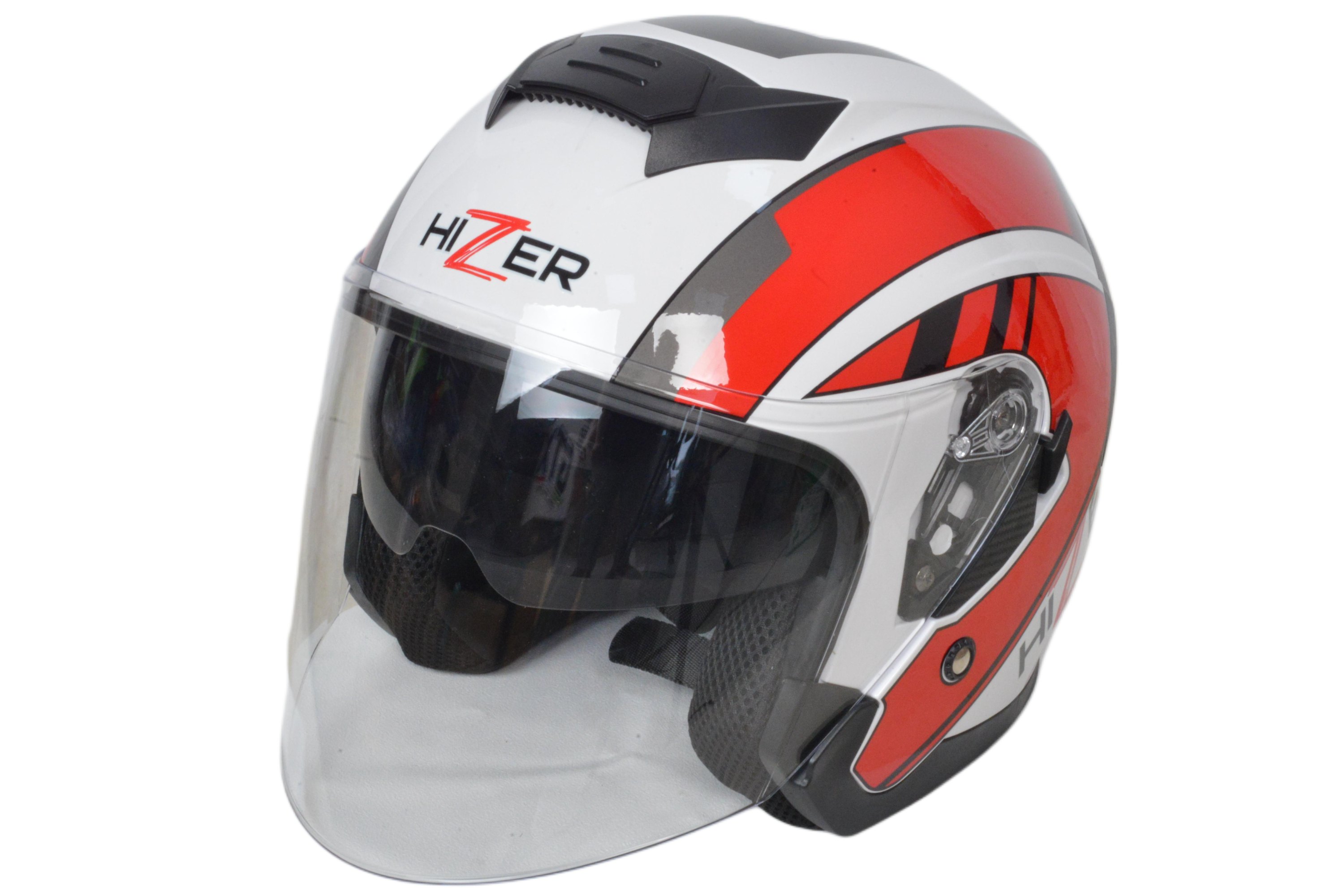 Шлем мото открытый HIZER J222 №1 (L) white/red (2 визора)
