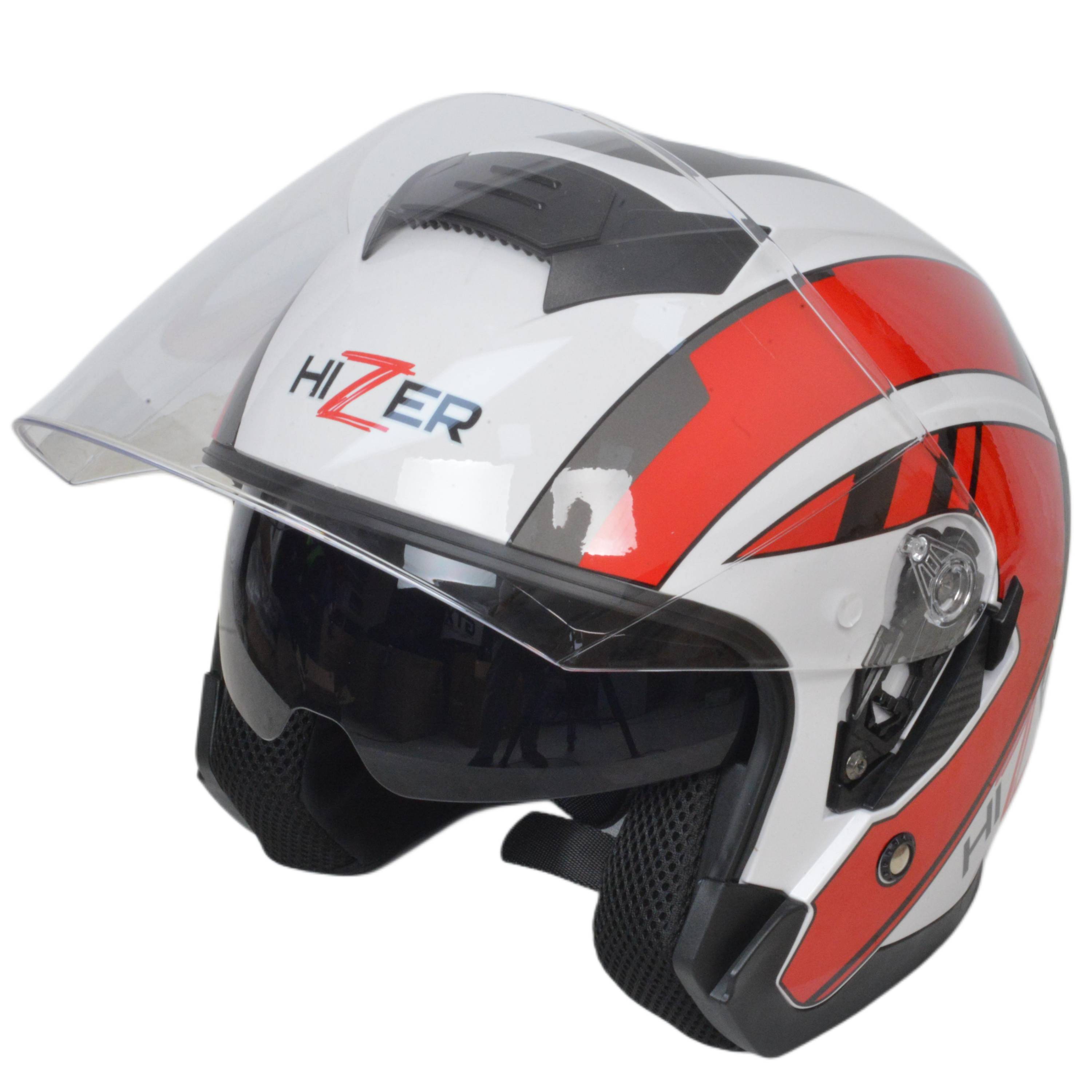 Шлем мото открытый HIZER J222 №1 (L) white/red (2 визора)
