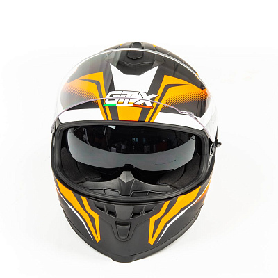 Шлем мото интеграл GTX 5672 №2 (M) BLACK/FLUO ORANGE GREY (2 визора)