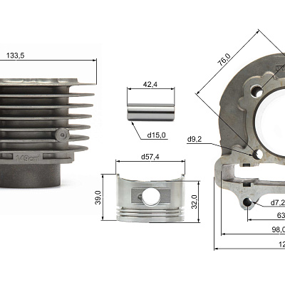 Цилиндро поршневая группа ( ЦПГ ) 157QMJ 150см3 d=57,4mm
