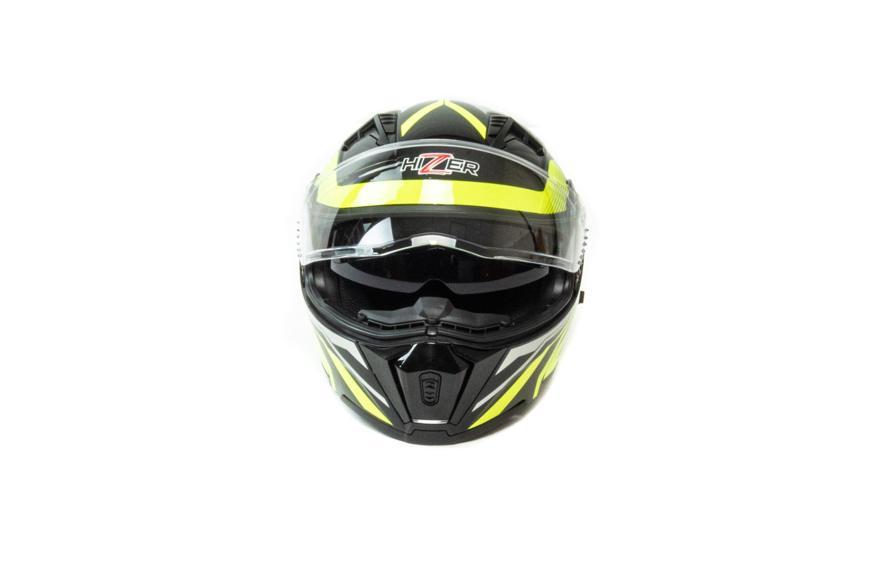 Шлем мото модуляр HIZER J5906 №1 (XL) black/neon yellow (2 визора)