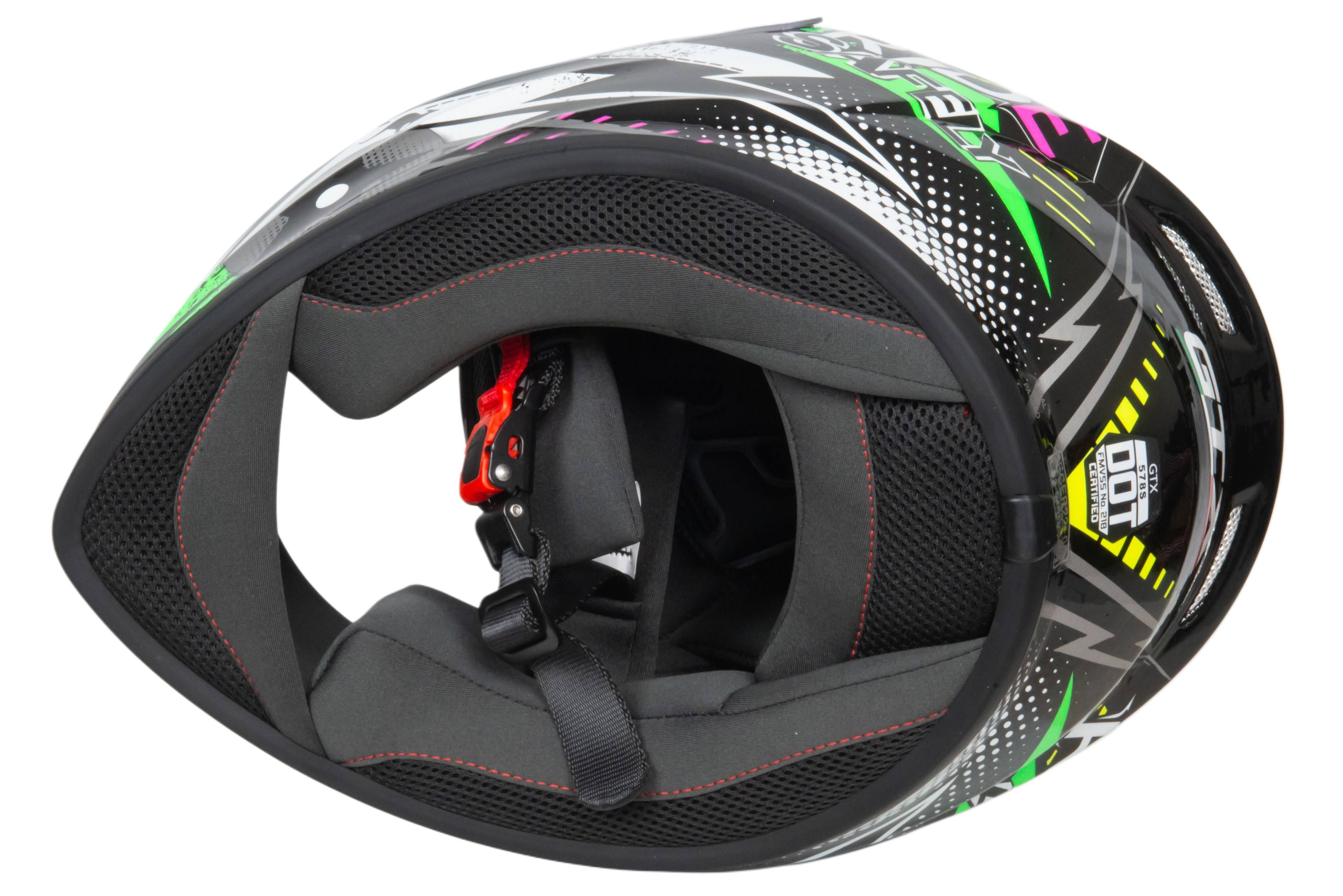 Шлем мото интеграл GTX 578S №1 (L) BLACK / FLUO GREEN YELLOW подростковый