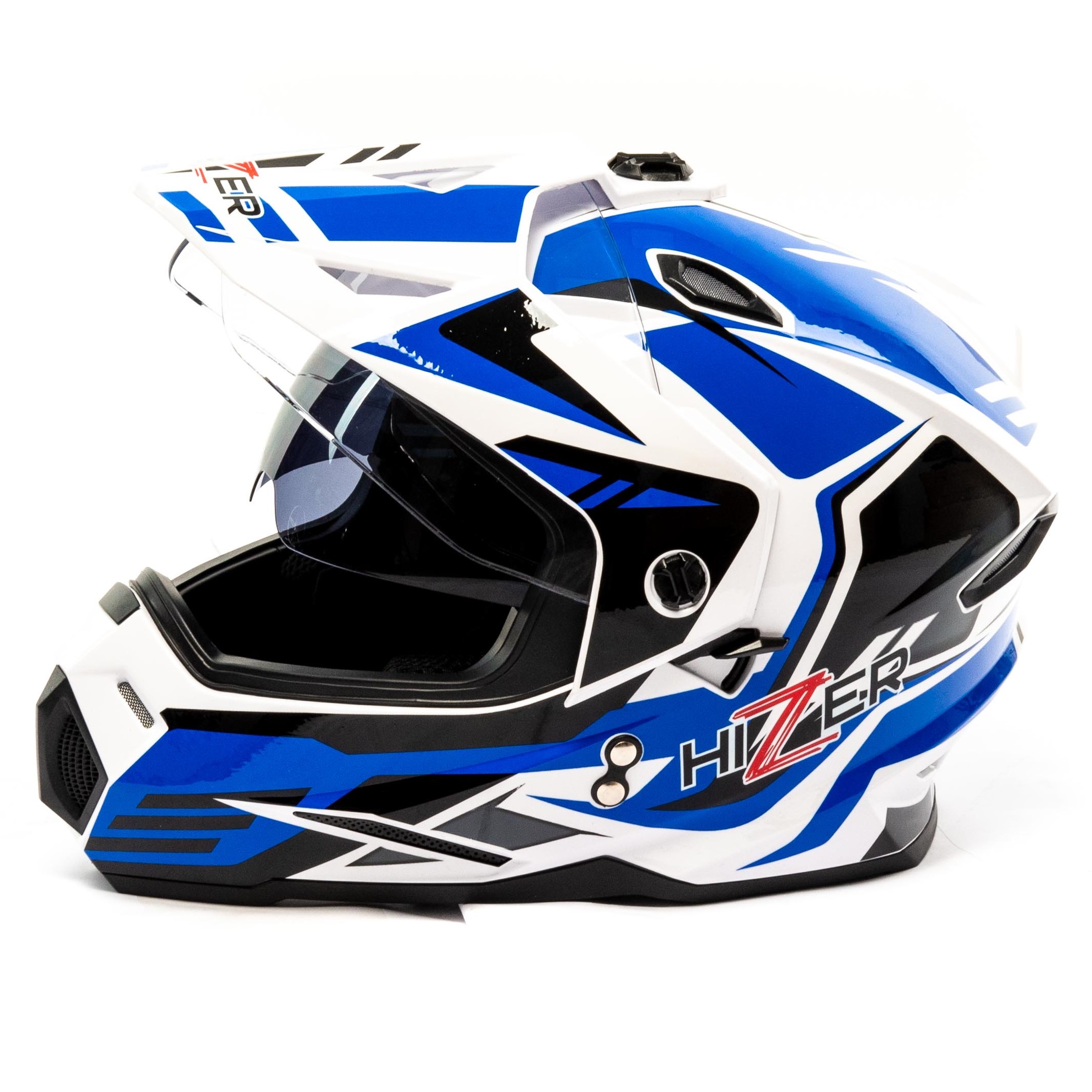 Шлем мото мотард HIZER J6802 №6 (S) white/blue (2 визора)