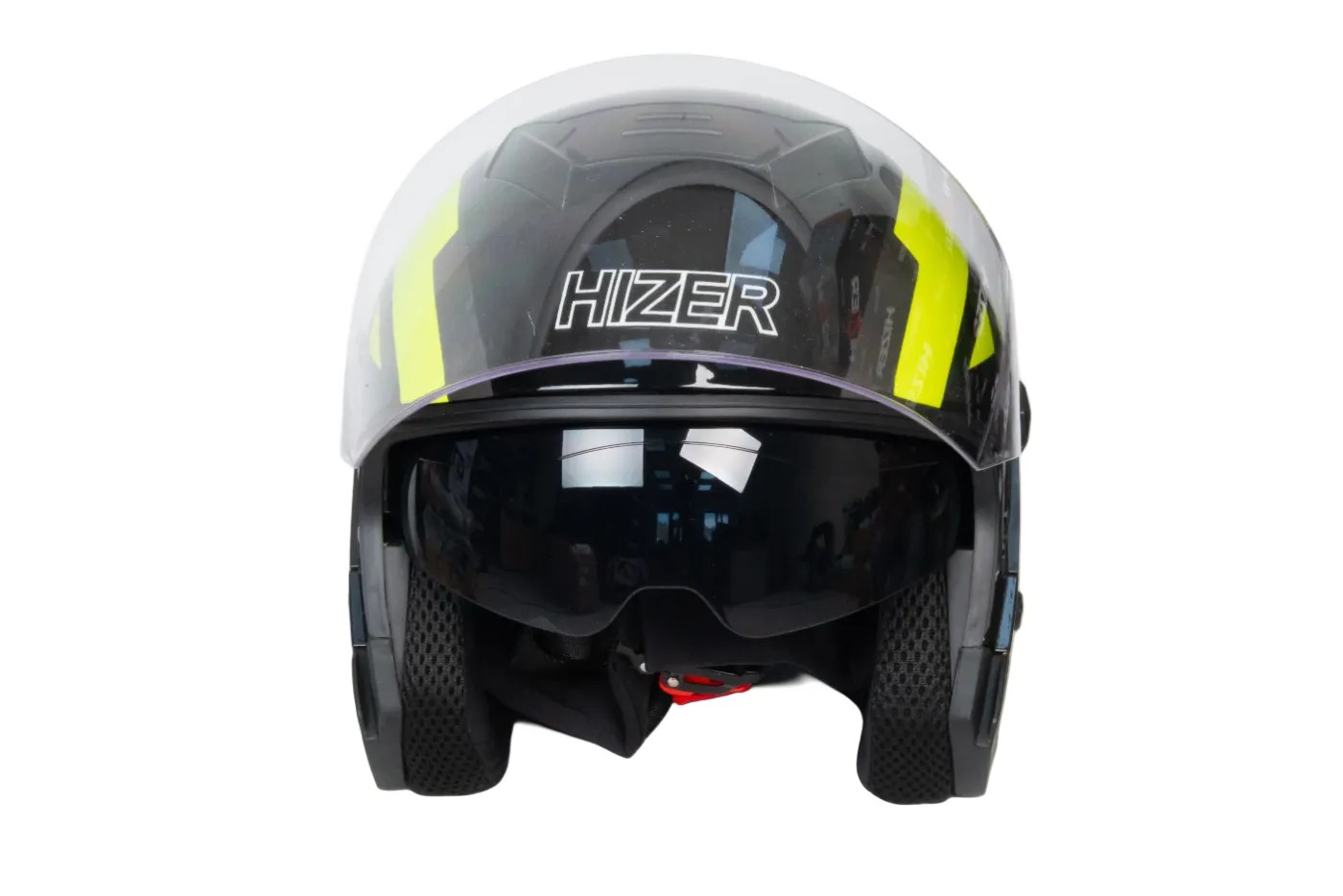 Шлем мото открытый HIZER J222 №2 (M) black/yellow (2 визора)