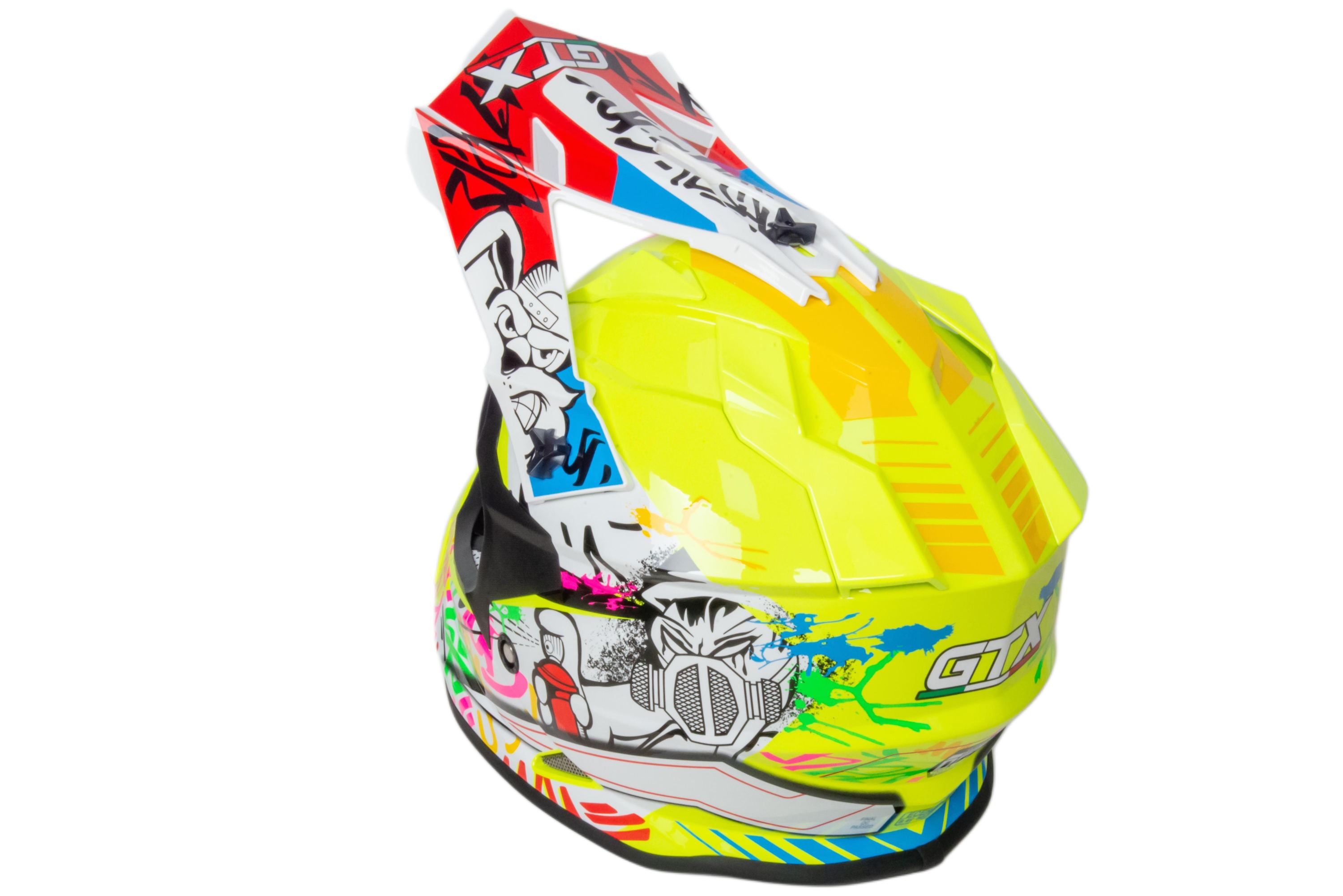 Шлем мото кроссовый GTX 632S №1 (L) FLUO YELLOW / RED BLUE детский (53-54)