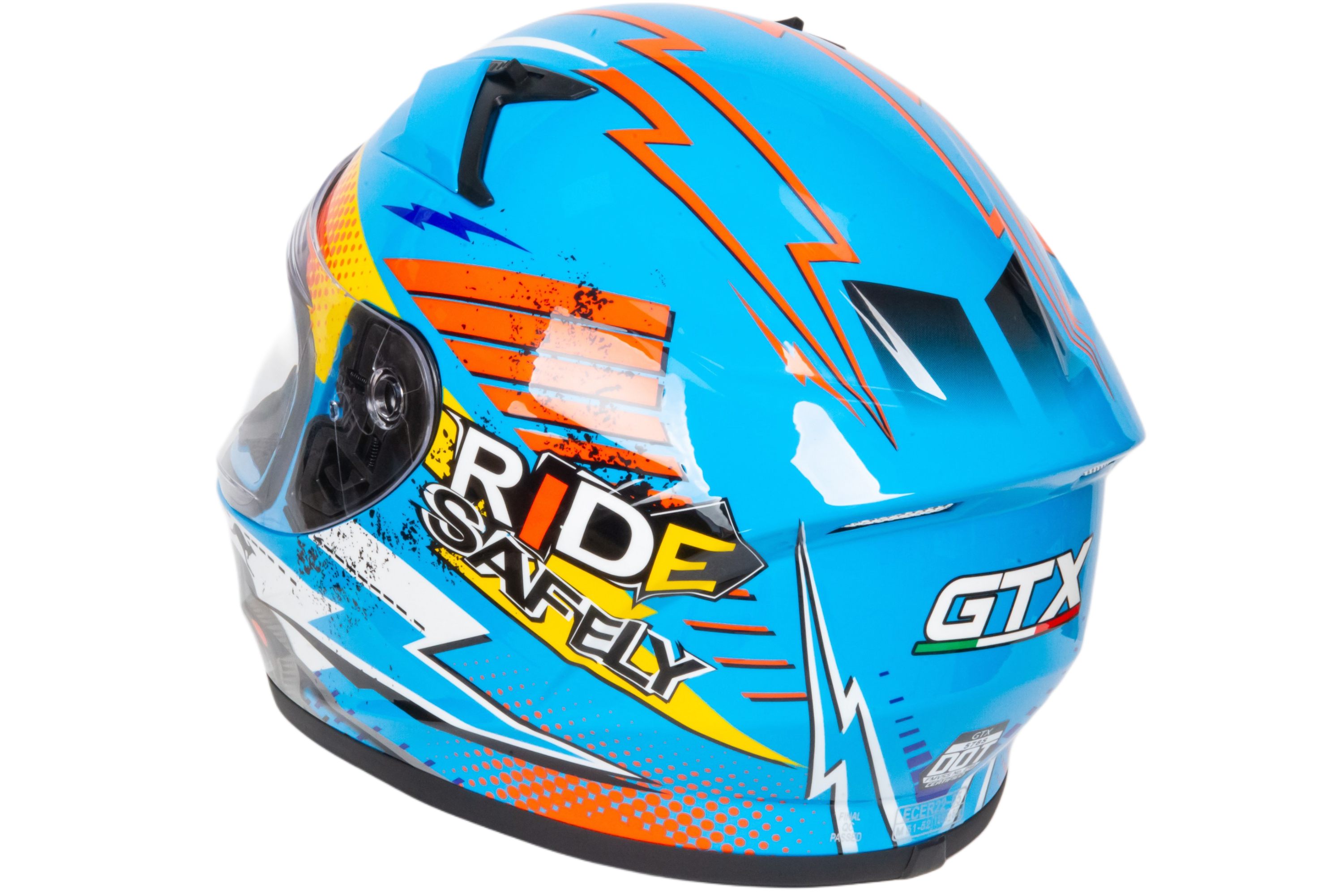 Шлем мото интеграл GTX 578S №2 (M) BLUE / ORANGE YELLOW подростковый