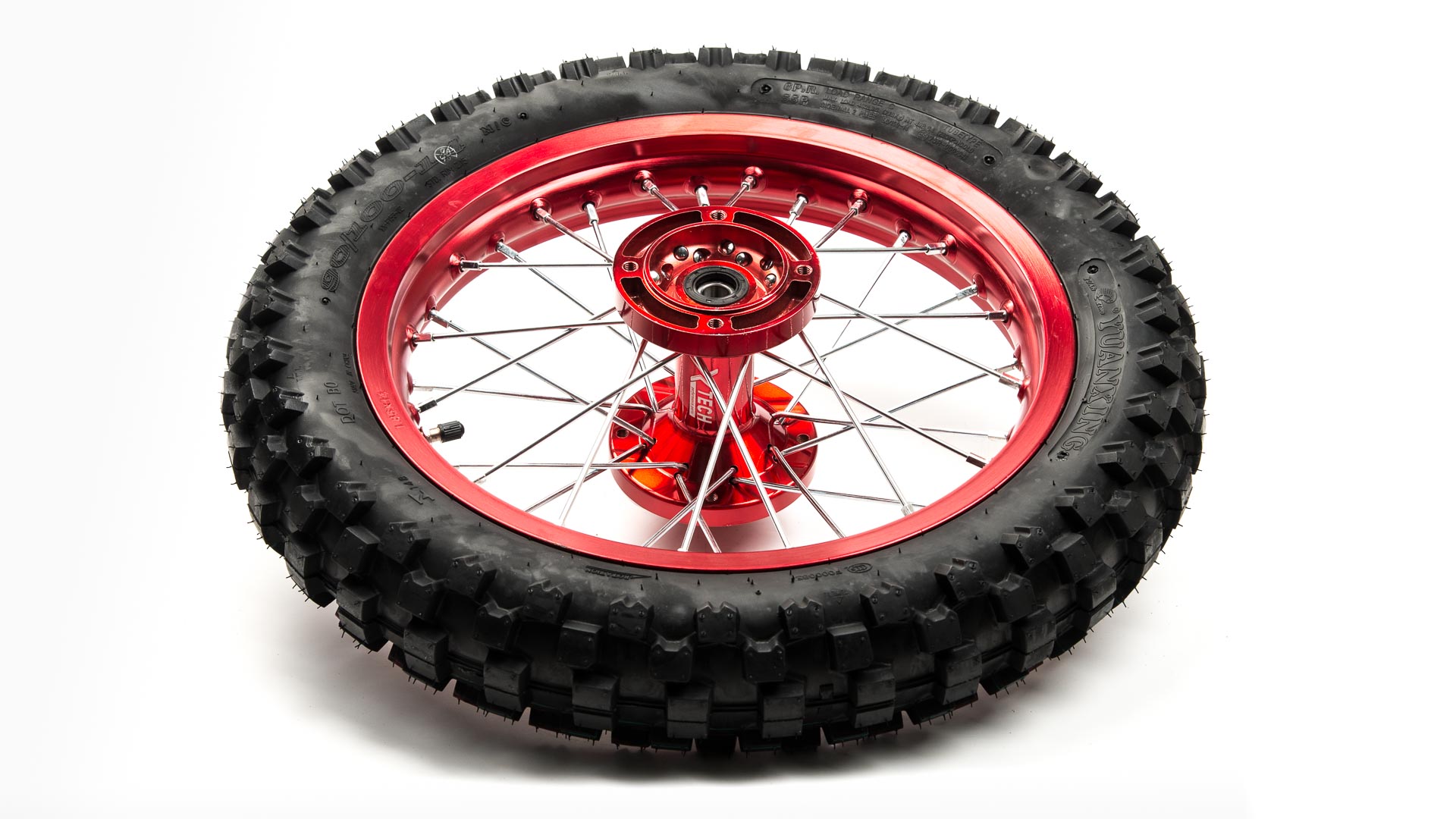 Обод задний 14"  (1,85-R14 d=15mm) 90/100-14" CNC ступица, с резиной, алюминий/красный
