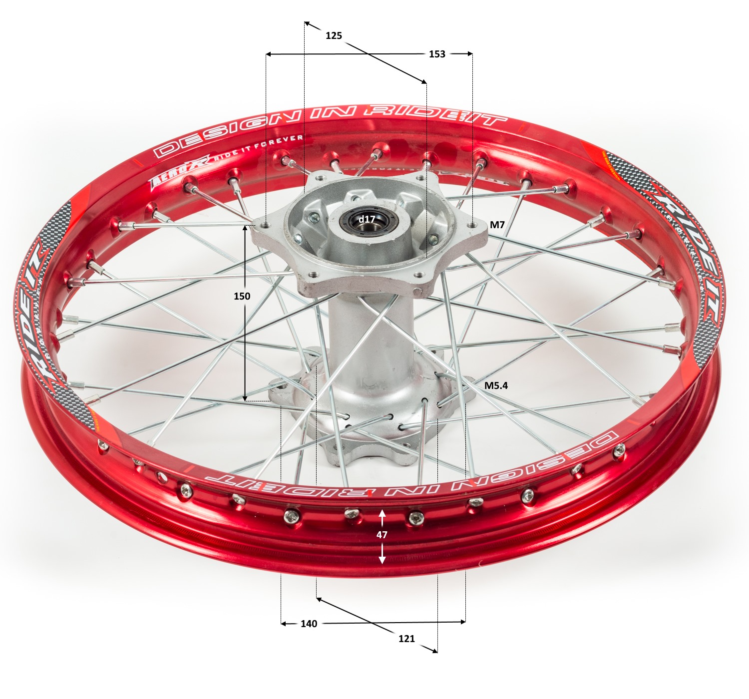 Обод задний 18" (1,85-R18 d=17mm) алюминий/красный XR250 6х153х125(звезда),6х140х121(диск)