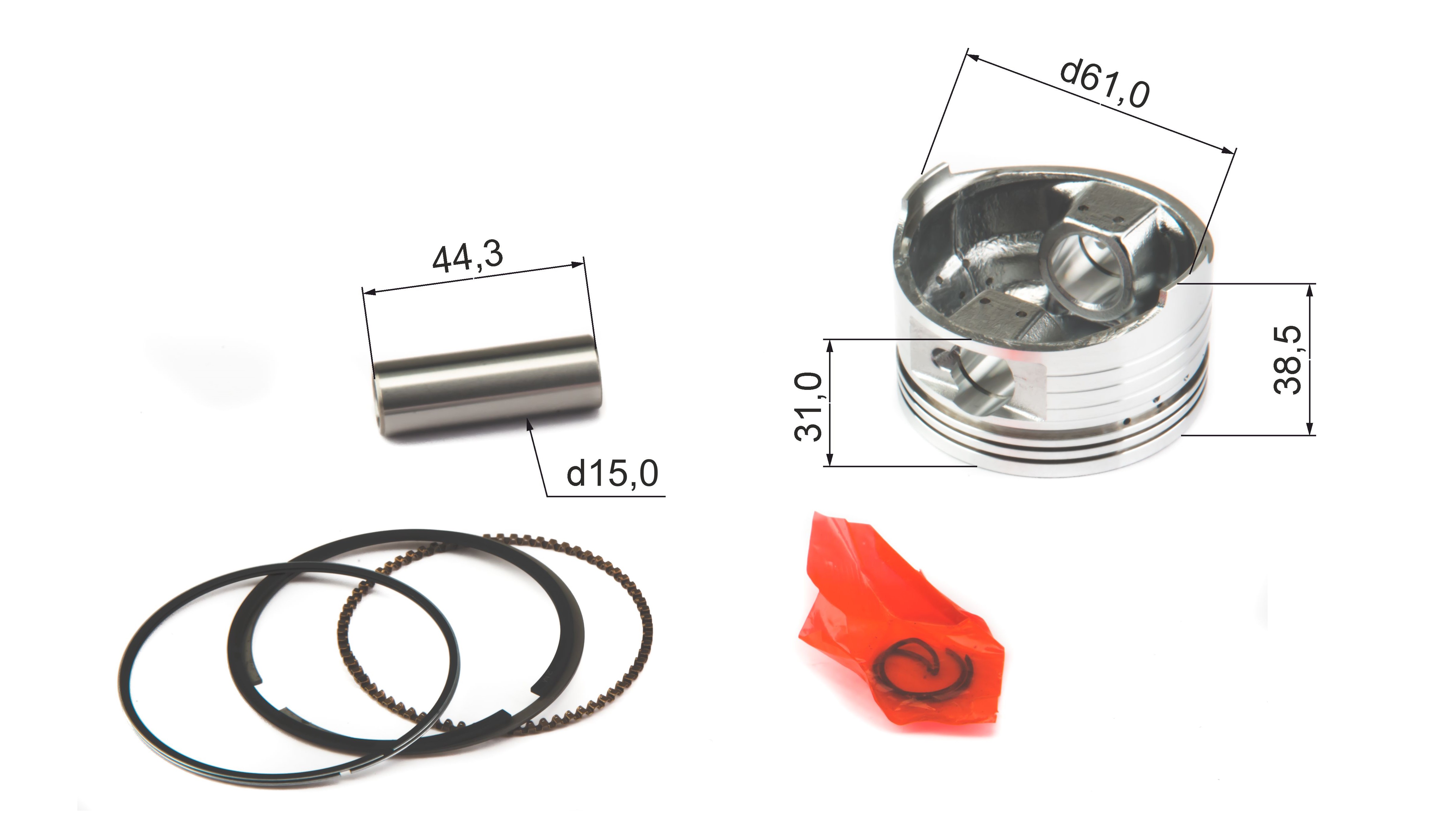 Поршень в сборе 161QMK 200см3 с реверсом d=61mm 