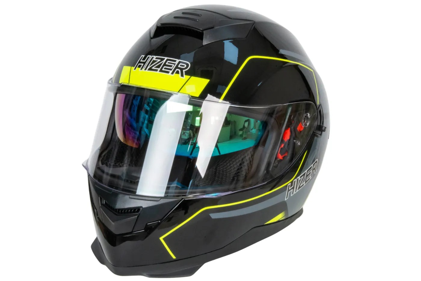 Шлем мото интеграл HIZER J5318 №1 (M)  black/yellow (2 визора)